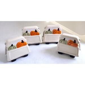 PLACE HOLDERS-Ceramic-Stand Up-Pumpkin Decor-Reusable Erasable Name Area-Set 4